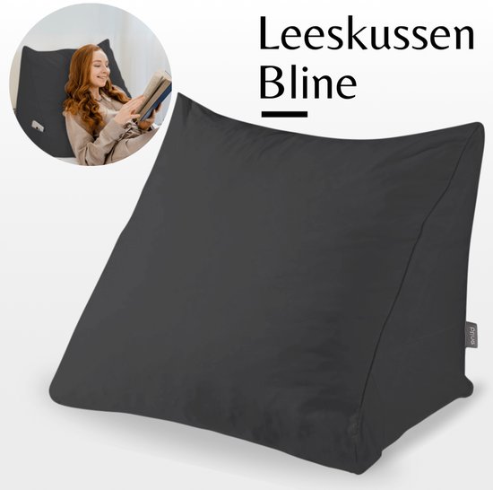 Bline Leeskussen Zwart – Bookseat met Traagschuim – Leeskussen voor in Bed en Bank – Ergonomische Rugsteun – Strak Modern Design – Met Zijvak – Zwart