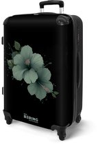 NoBoringSuitcases.com® - Grande valise - Valise trolley légère - Zwart avec fleur d'hibiscus verte - Valise 4 roues - Trolley de voyage - Grande valise XL - Valise à roulettes - Bagage 20 kg - Bagage de soute moyenne
