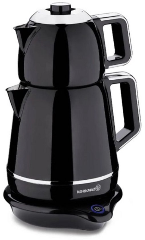 Korkmaz Demiks - Elektrische Theepot Set - 1.1 + 1.7 Liter - RVS - 2000W - Zwart Kleur