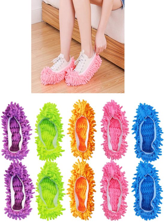 Chaussons de nettoyage amovibles multifonctions - Chaussons de sol réutilisables et en microfibre - Chaussons de sol - Dépoussiérage - Absorption d'eau - 5 paires