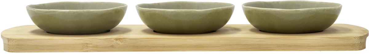Villa Collection Shoku Bamboe dienblad met 3 kommen 32 x 10 cm Pure Green