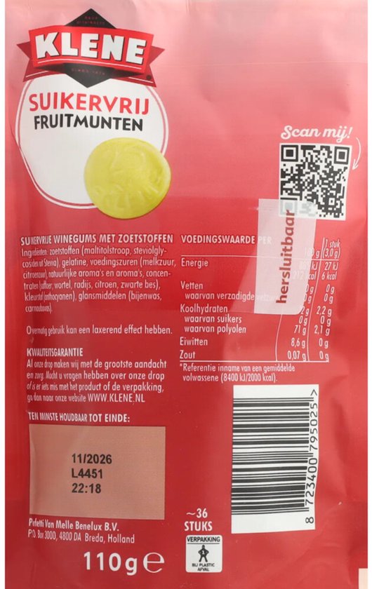 Klene Fruitmunten - suikervrij - 110g x 12 van Klene — afbeelding 2