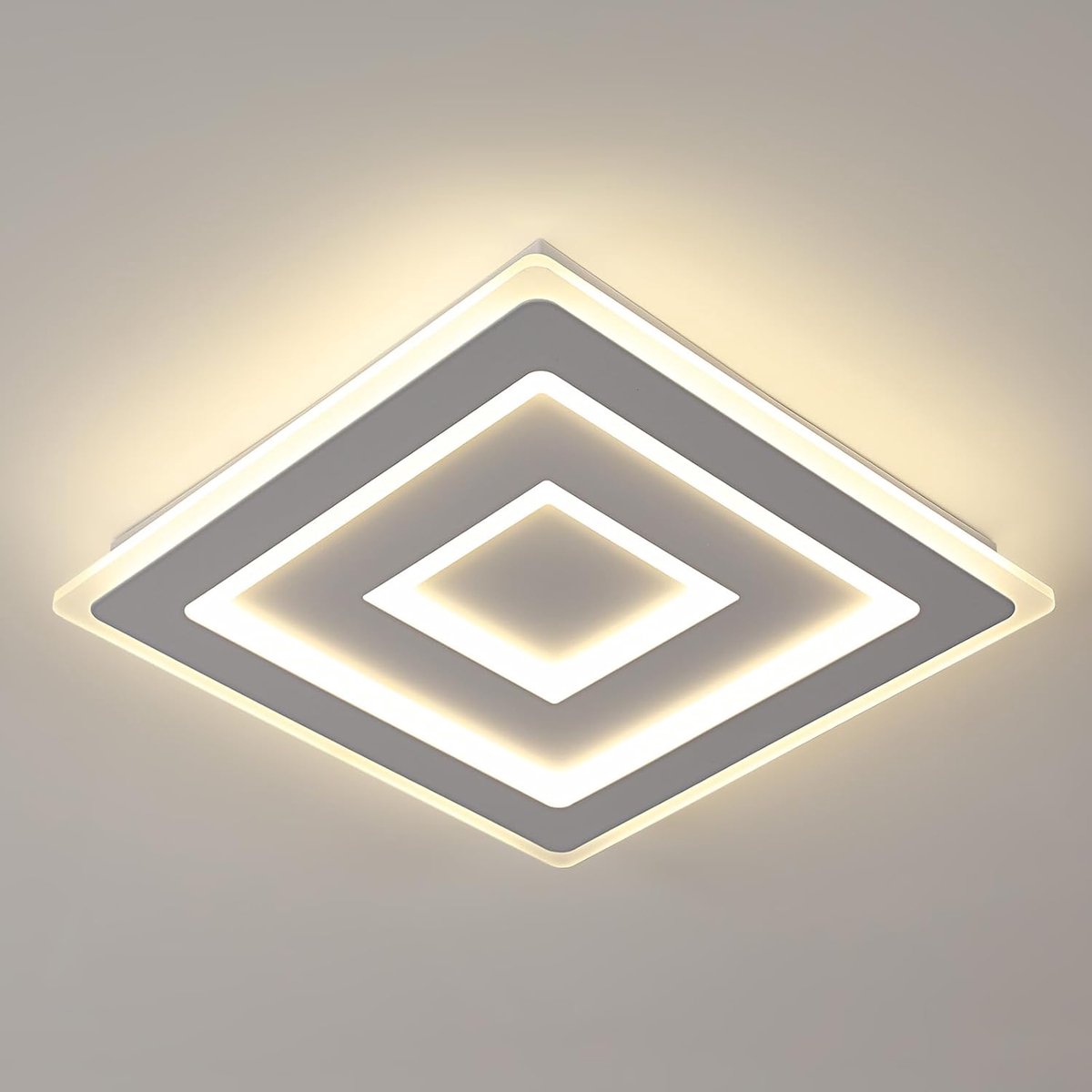 Haobosic - Moderne vierkante LED-plafondlamp, 52W, wit acryl plafondlamp voor binnen, geschikt voor slaapkamer, woonkamer, gang, natuurlijke lichttemperatuur 4500K, diameter 40 cm