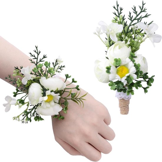 Foto: Allecto plus pols corsage set 2 stuks bloem armband witte roos daisy lint kunstmatig simulatie 