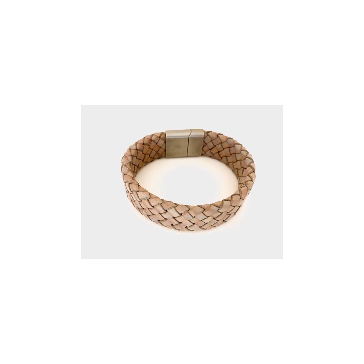 heren armband gevlochten leer breed taupe