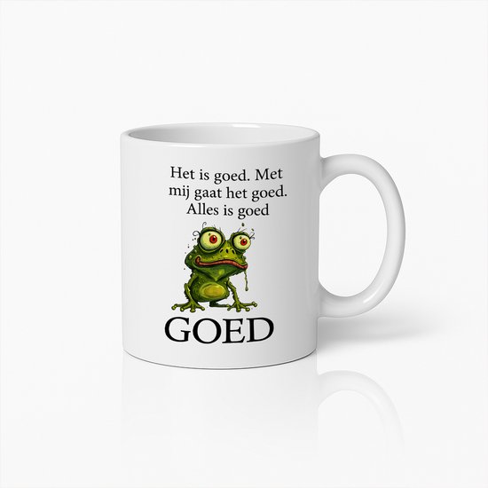 Grappige Kikker Koffiemok met Nederlandse Tekst – 'Alles is Goed' – Uniek Cadeau Voor Koffie- en Kikkerliefhebbers