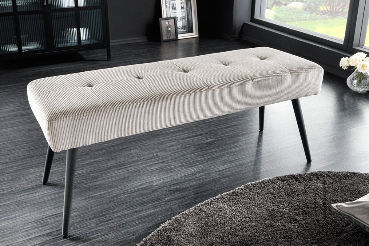 Design bank BOUTIQUE 100cm lichtgrijs koord zwart metalen poten - 43317