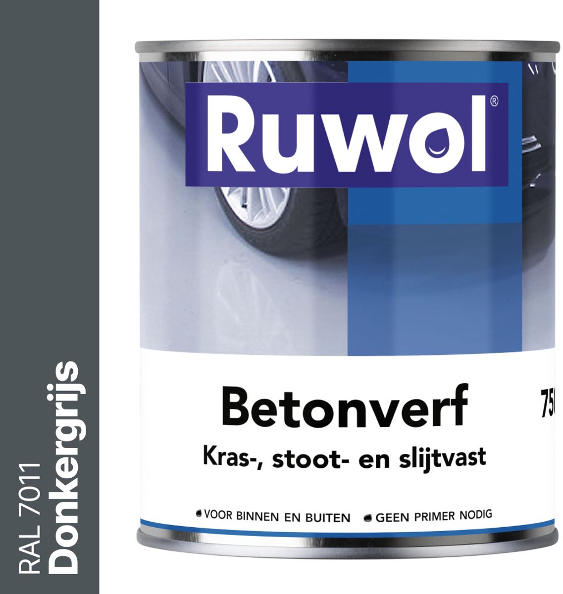 Ruwol Betonverf Donkergrijs (RAL 7011) 750 ml - Voor binnen en buiten - Alle kleuren - Kras-, stoot- en slijtvaste verf voor beton en steen - Betonverf voor buiten