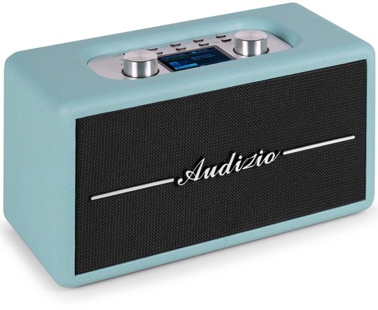 Retro Bluetooth speaker Audizio Tune60 40W blauw, vintage design, draadloos, FM/DAB+, wekker, sleeptimer