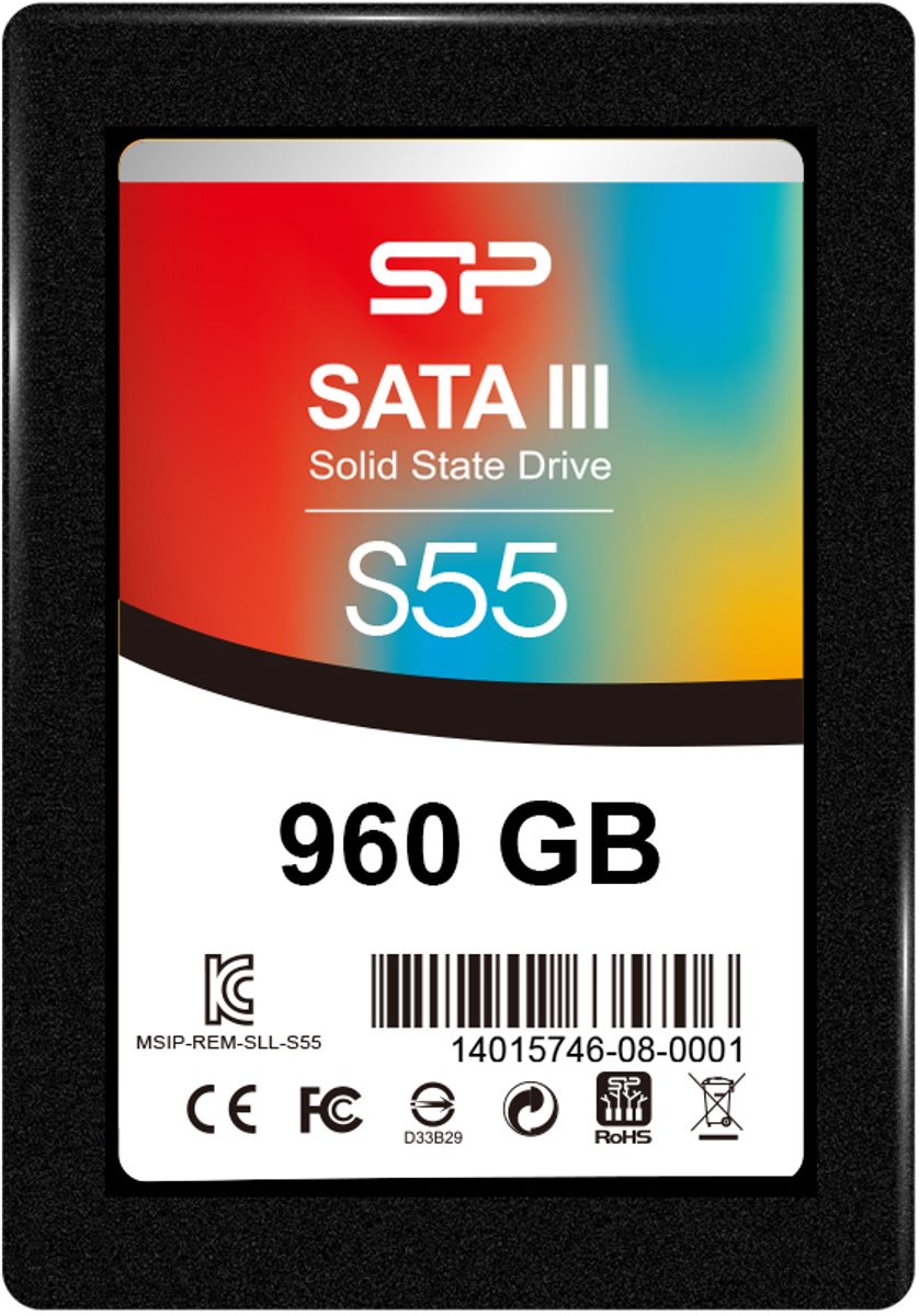 Silicon Power Slim S55 SSD - 960GB - 2.5 Inch - SATA III 6Gb/s - 7mm - TLC - Zwart