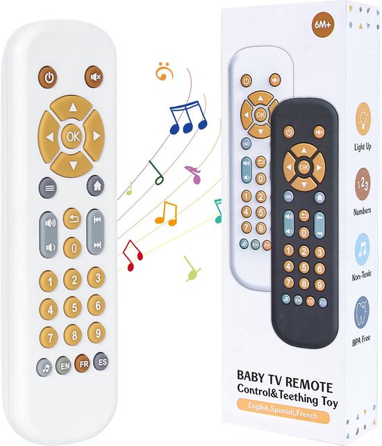 Baby-afstandsbedieningsspeelgoed, verstelbaar volume, met knoppen met meerdere niveaus, vroeg educatief speelgoed voor baby's, vroeg educatief muziekspeelgoed, sensorisch speelgoed, voor baby's, wit