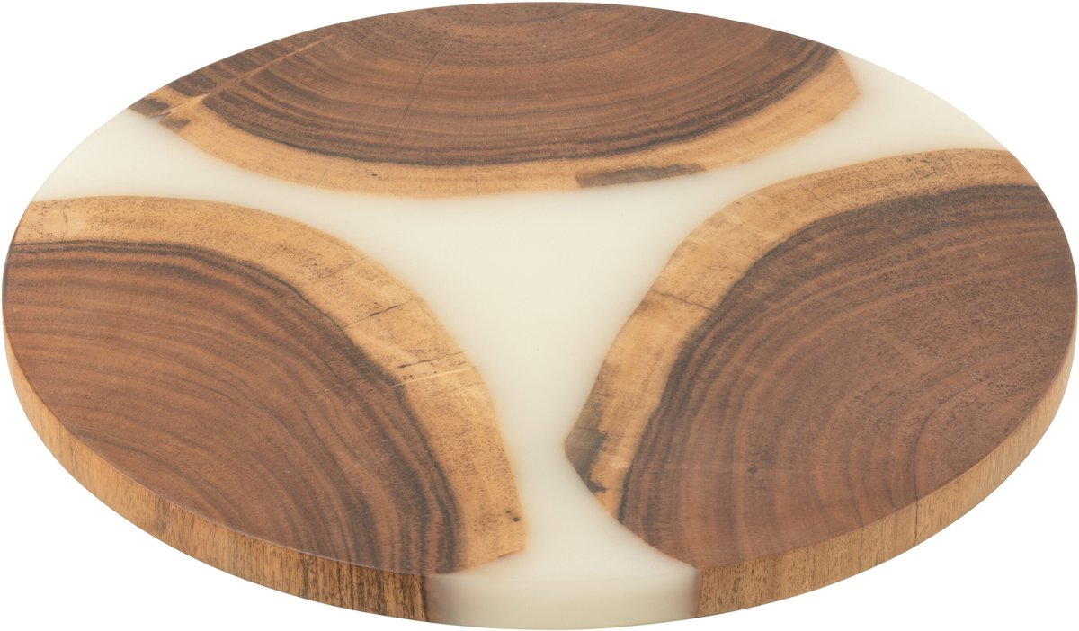 J-Line snijplank Rond - hout/epoxyhars - naturel/wit