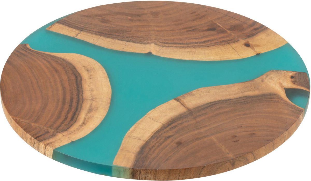 J-Line snijplank Rond - hout/epoxyhars - naturel/blauw