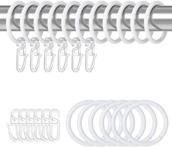 Hotop 60 stuks zwart metalen gordijnringen en haken, 30 mm ringen, 25 x 16 mm haken, gordijnbeslag voor douche, raam, frans raam, 60 stuks