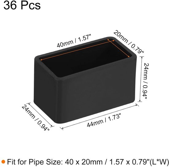 Vierkante stoelpootdoppen - 36 stuks - PVC - 40 x 20 mm | bol
