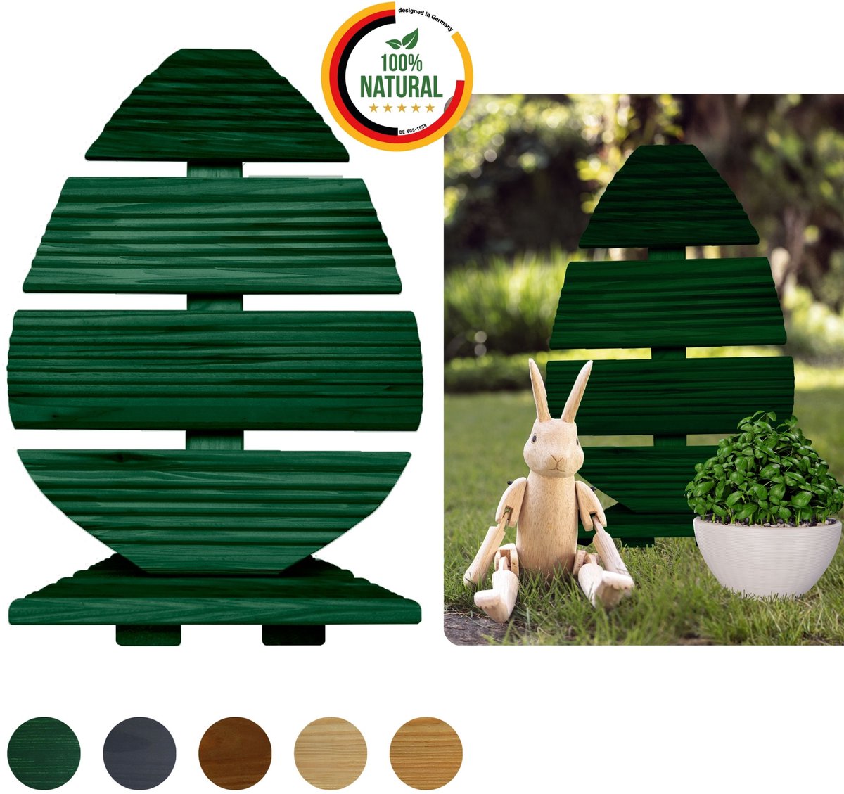 Floranica Paasdecoratie van hout 45 cm hoog groen voor binnen en buiten - Handgemaakte paasei tuindecoratie