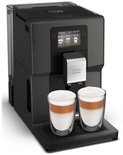 Zwarte Krups Intuition volautomaat met twee glazen latte macchiato.