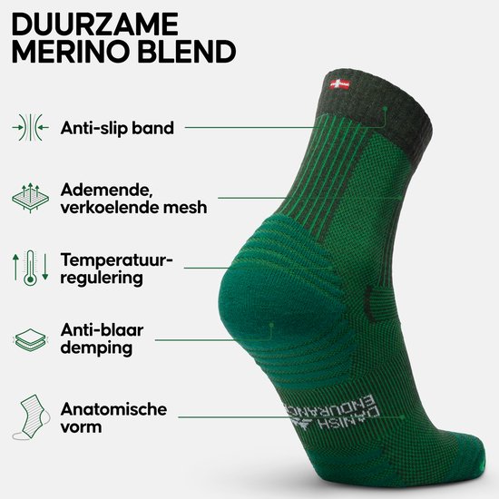 DANISH ENDURANCE Chaussettes de marche légères en laine mérinos Chaussettes de sport femme et homme - anti ampoules - Taille 39-42