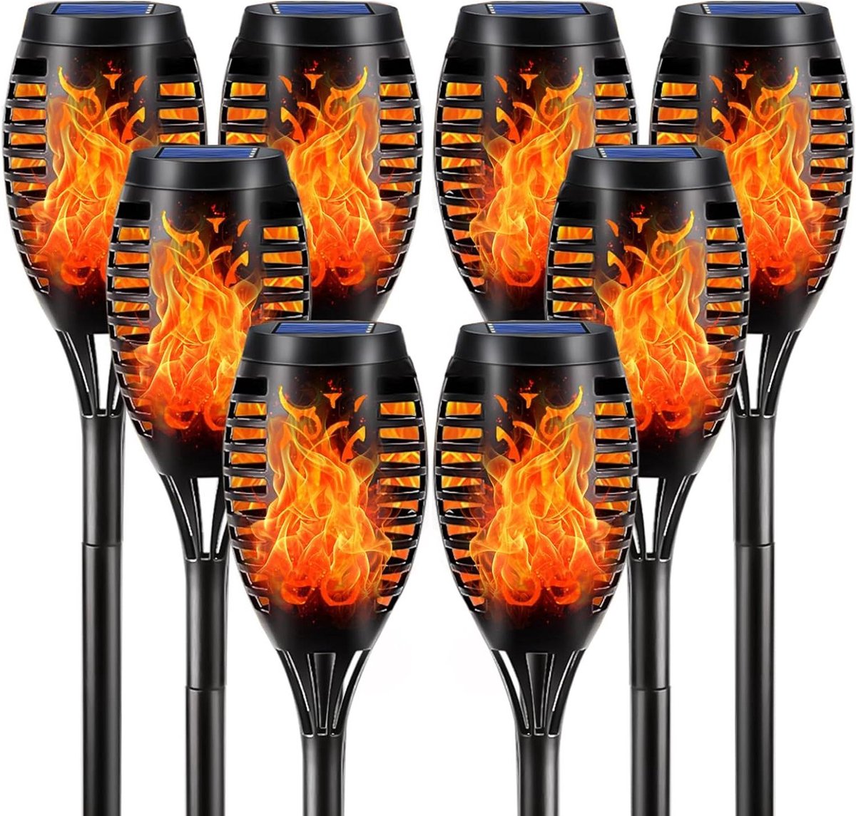 Zaklampen voor buiten in de tuin op zonne-energie 8-pack 12 LED realistische vlam padlamp IP65 waterdicht voor terras tuin gazon (8-pack)