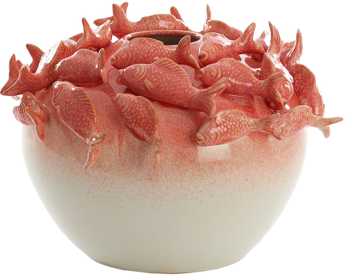 Light&living Vaas deco Ø40x27 cm FISH keramiek koraal+crème