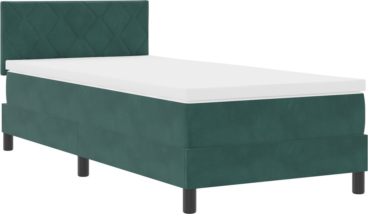 vidaXL - LED - Box - Spring - Bed - Donkergroen - 90 - x - 200 - cm - Fluweel