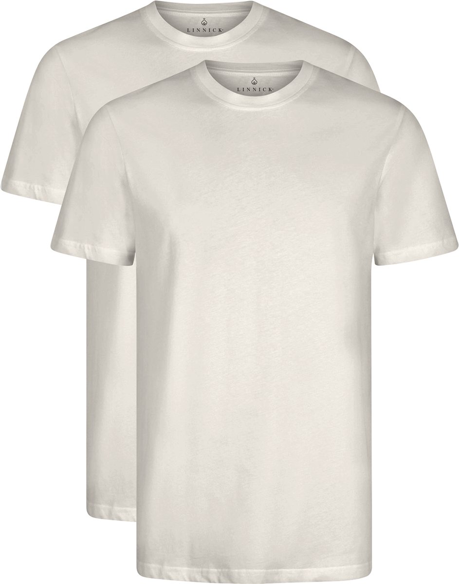 LINNICK Long Fit T-Shirt 2 Pack - Ronde Hals - Korte Mouw - T Shirt Heren - 100% Katoen - Longfit T Shirt Heren - Beige - Maat XL - Set van 2