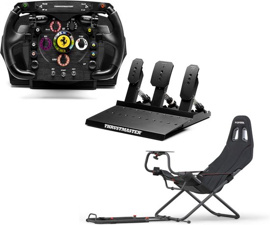SimRacing-pakket met Ferrari F1-stuur, pedalen en Playseat Challenge stoel.