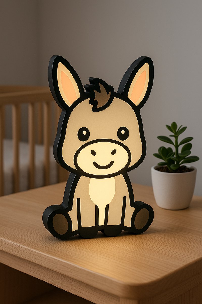 Cartoon Ezel Nachtlampje – Schattige 3D Lightbox Dierenlamp voor Kinderkamer met USB | Lee