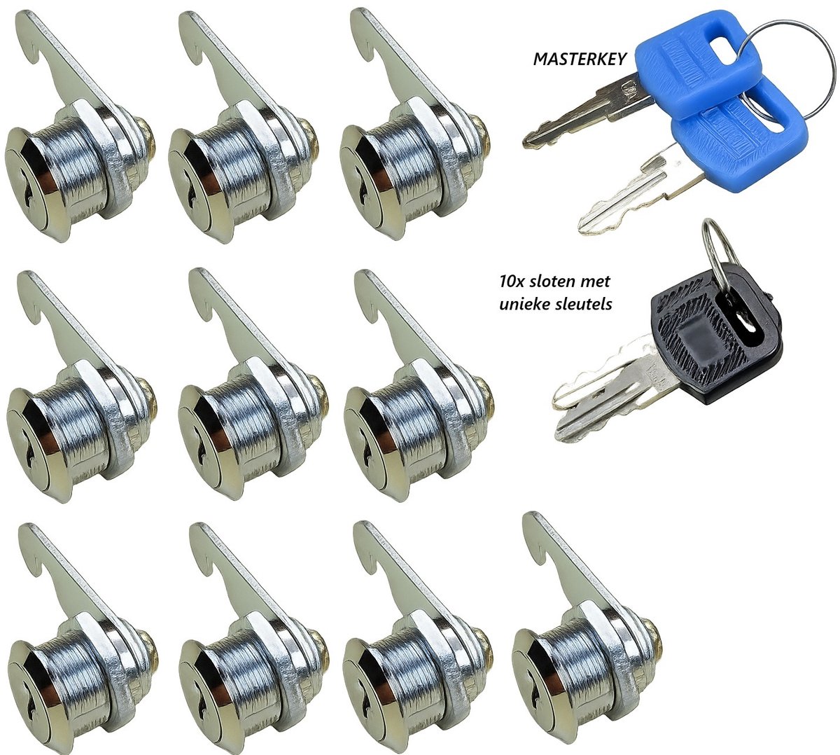 10 x Lockerslot - 16mm diep - met master key / moedersleutel