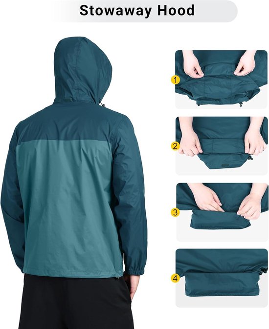 Outdoor Ventures Regenjas voor heren, waterdicht, ultralicht, dun, opvouwbaar, ademend, fietsregenjas, sport, zwart, M