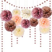 TRANKIELO® - Pompons en papier de soie or rose - Décoration de mariage - Décoration de fête Vintage - Éventails en papier - Set de Décoration coloré