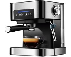 JLA Commerce - Espresso Apparaat - Geniet Van Barista-Kwaliteit Thuis Met Het LCD Touch Espresso Koffiezetapparaat - Met Semi-Automatische Pomp En Cappuccino Melkopschuimer Voor Perfecte Koffie Ervaringen - Zilverkleurig