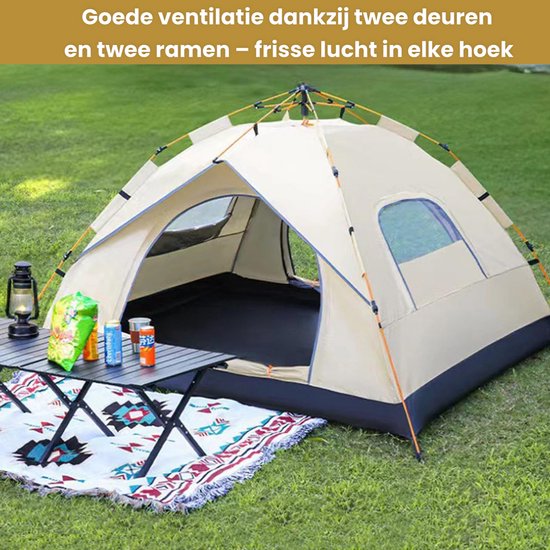 Dutchers® Pop-Up Tent 4 Personen - Automatische Tent voor Kamperen, Reizen, Strand & Hiking - Campingtent - Kampeertent - Koepeltent - UPF 50+ - UV Bestendig - Waterdicht & Ventilerend - Inclusief Draagtas, Haringen & Touwen van Dutchers — afbeelding 3