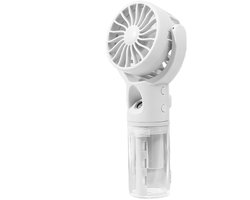 Draagbare handventilator met waternevel, USB-oplaadbare ventilatoren met 4 snelheden, op batterijen werkende verkoelende nevelventilator, persoonlijke mini-handventilator voor op kantoor, buiten, reizen en kamperen (wit)