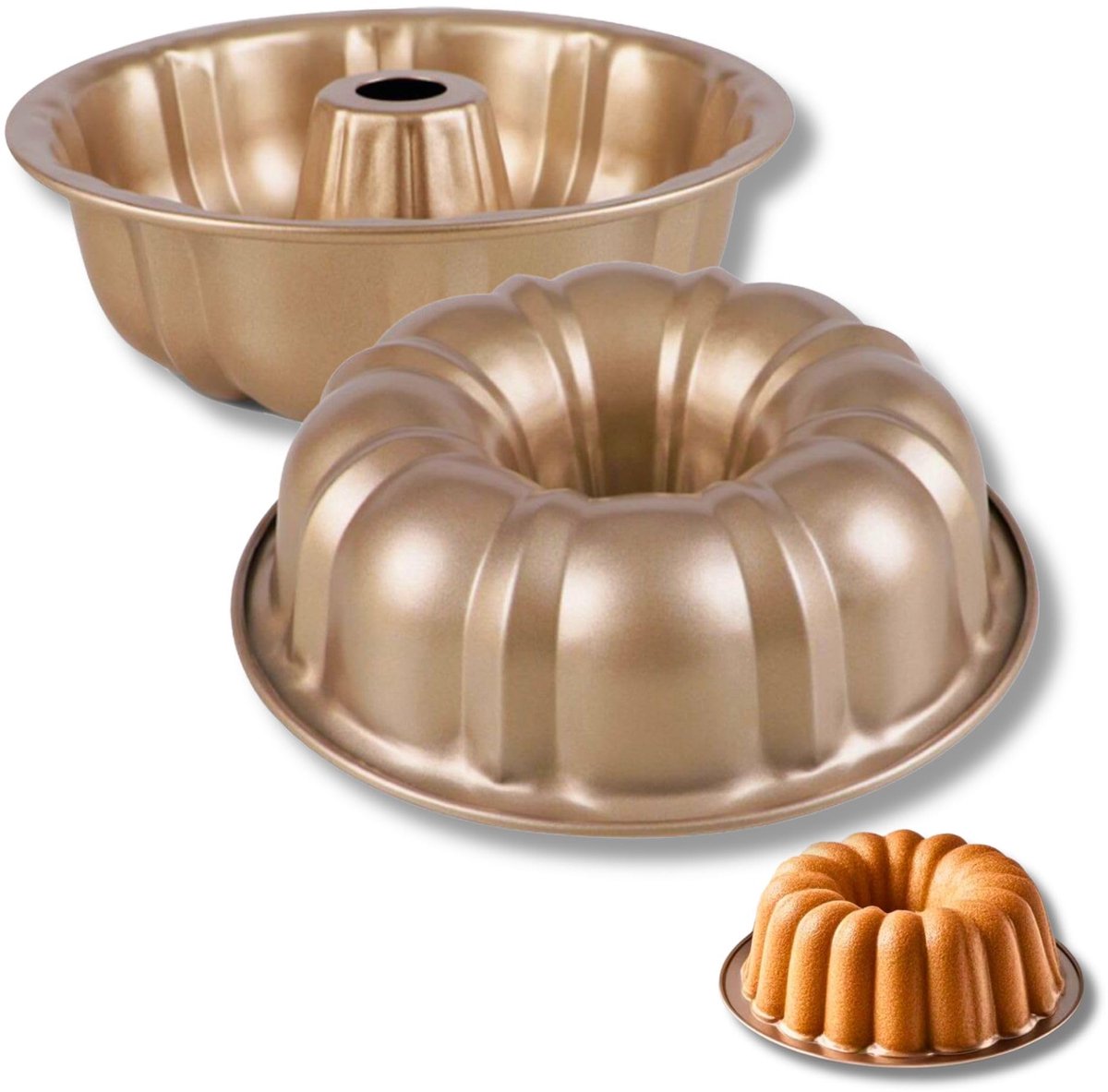 Ibenzoa® Tulbandbakvorm Set van 2 Stuks - Anti-aanbak Taartvorm met Wervelgravure en Gouden Afwerking