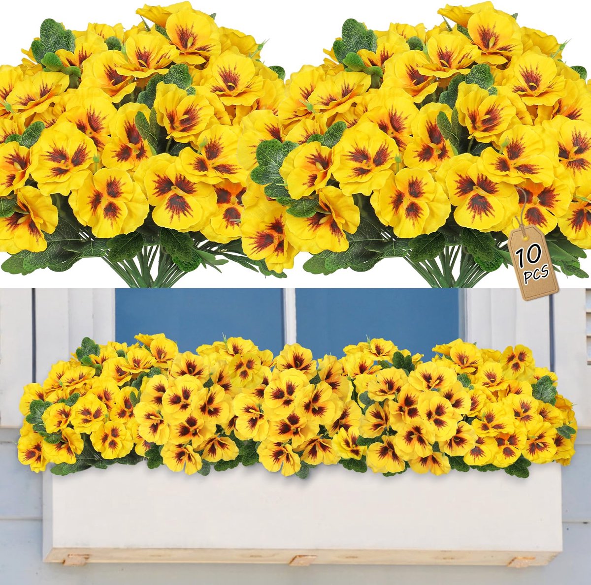 Ibenzoa Kleurrijke, Weerbestendige Kunstbloemenbundels voor Binnen en Buiten Decoratie, Perfect voor Balkon en Tuin geel