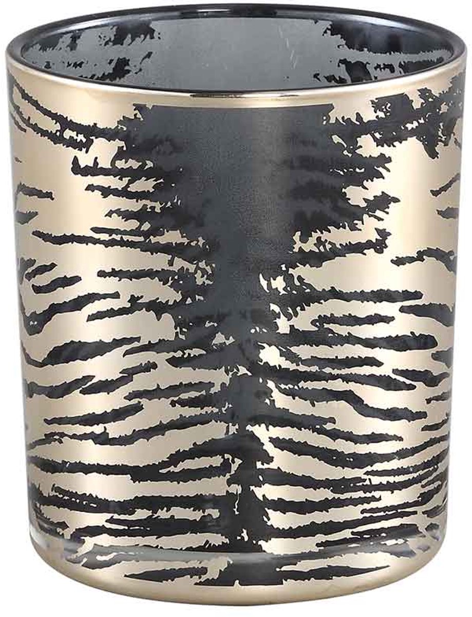 PTMD Djenna Ronde Theelichthouder Zebra - H15 x 15 cm - Glas - Goud