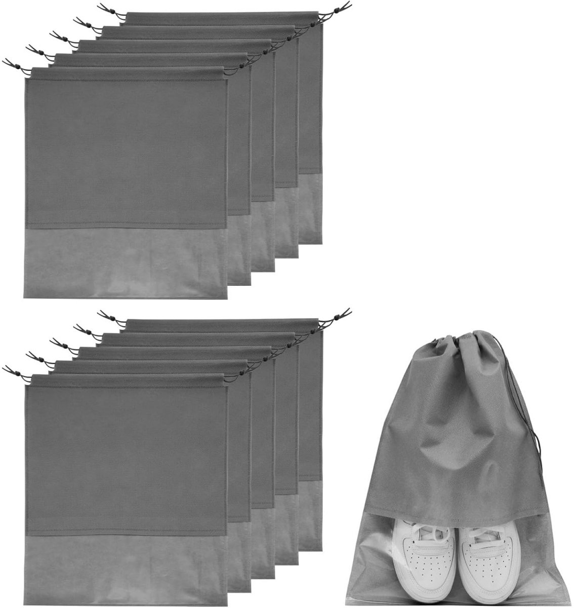 EXCITAT 10-pack - Schoenentas - Opbergtas voor schoenen - Shonadaib - Geschikt voor reizen, opbergen, sport, thuis - 44*32cm - Grijs