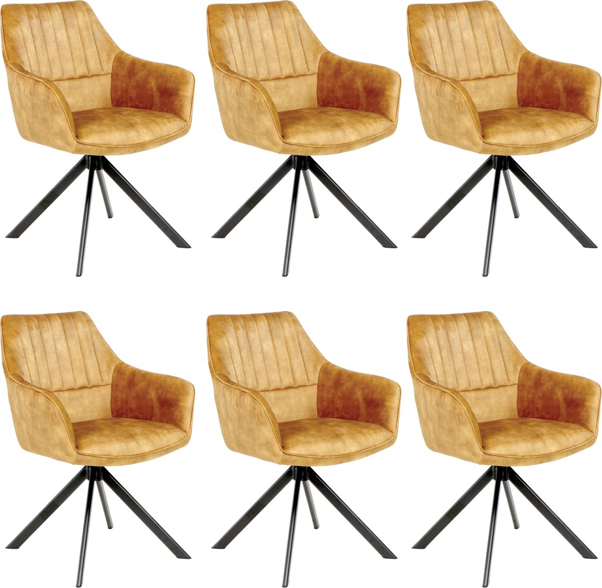 Colenis Noah Eetkamerstoel - Okergeel - Adoré Velvet - Set Van 6 - Luxe Design - Comfortabel en Stijlvol - Metalen Poten