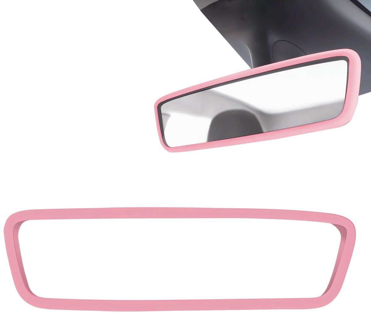 Image of 1 Piece Car Rearview Mirror Cover, Silicone Car Accessories, Interior Mirror Protection, Car Mirror Frame, Car Accessories Pink