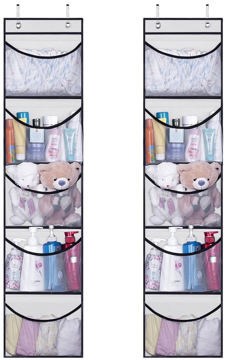 TOVBMUP 2 Stuks Hangrek - Hangaufbewaring Organizer - 130x32,5x24cm - Vijf Vakken - Geschikt voor Slaapkamer, Badkamer en Kinderkamer - Niet-geweven Stof