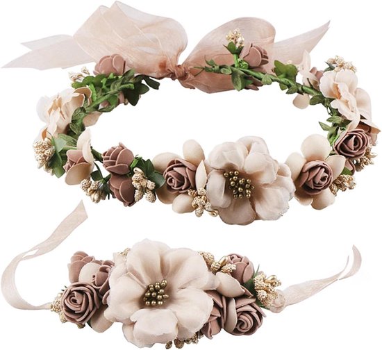 HENGBIRD LED Bloemenkrans Set 3-delig – Bloemenkrans met LED en 3 lichtmodi, lichtgevende haarkrans met band voor dames & meisjes – voor festival