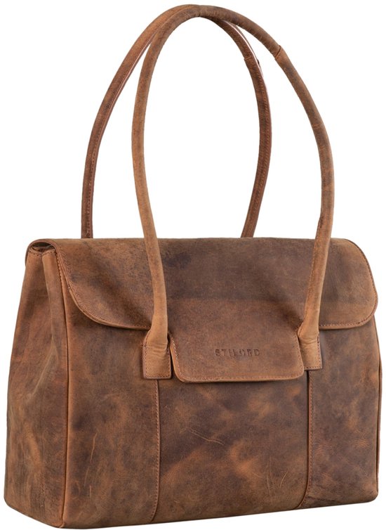STILORD Merry 3-in-1 Vintage Shopper Bag Leer Handtas Dames Grote Tas Echt Leren Schoudertas Damestas Vrouwen Lederen Tassen Leather voor Werk Winkelen Vrije Tijd Kleur:cognac - donkerbruin
