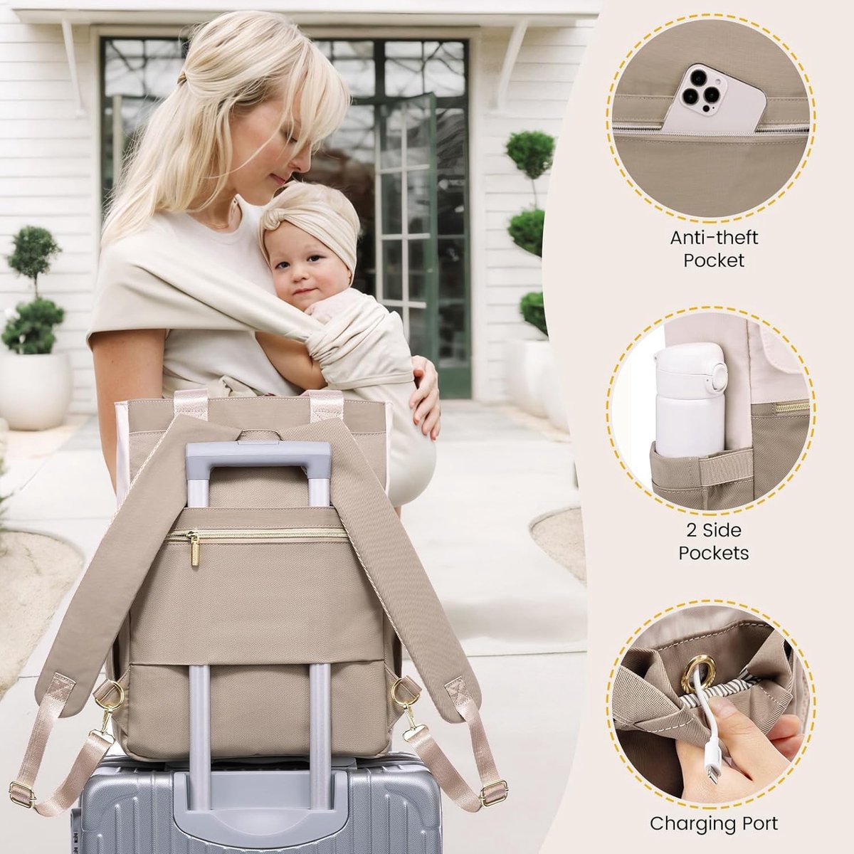 Luiertas-luiertas rugzak-luier organizer-3-delige set luiertasrugzak - Luiertas met zakken - Babytas voor jongens en meisjes met verschoningsmatje - Grote luiertas met fopspeenhouder - Verschillende kleuren - 49x37x14 cm – foto 6