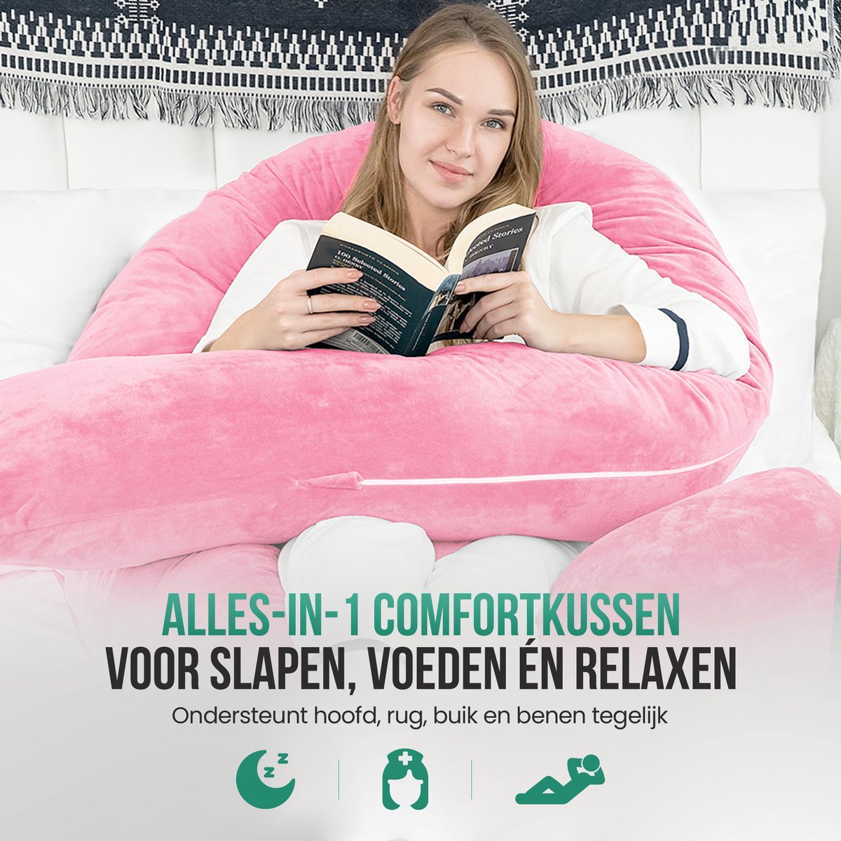 Avalo Zwangerschapskussen XXL 280 cm - U-Vorm Voedingskussen & Zijslaapkussen - Body Pillow - Lichaamskussen - Roze – foto 4