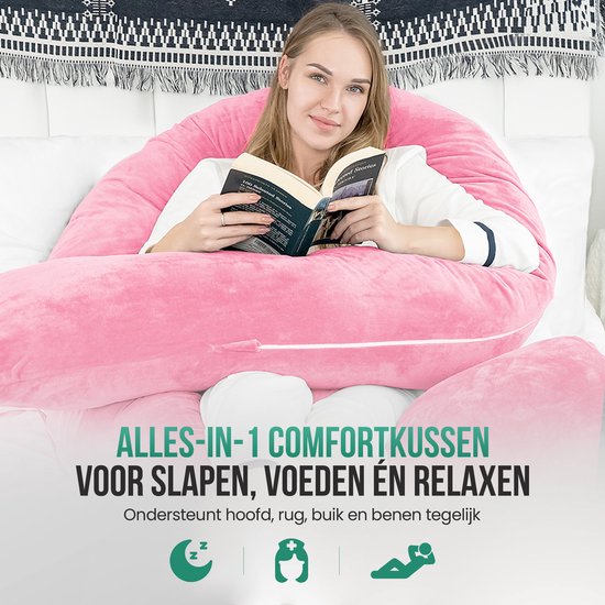 Avalo Zwangerschapskussen XXL 280 cm - U-Vorm Zijslaapkussen - Ergonomisch Body Pillow - Voedingskussen & Lichaamskussen voor Zwangere Vrouwen - Roze van Avalo — afbeelding 4