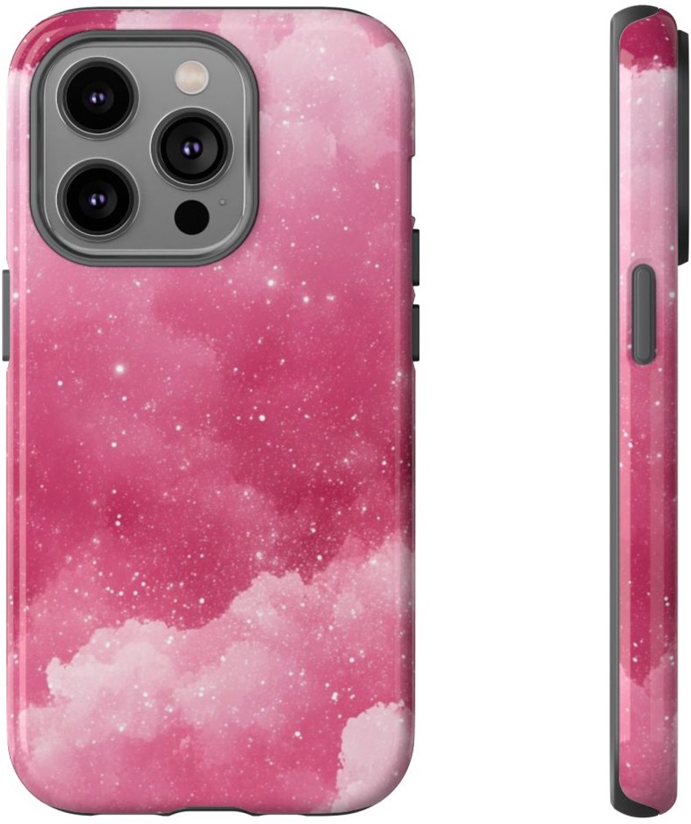 Roze Glitterwolkenstructuur – Telefoonhoesje Geschikt voor iPhone 14 Pro