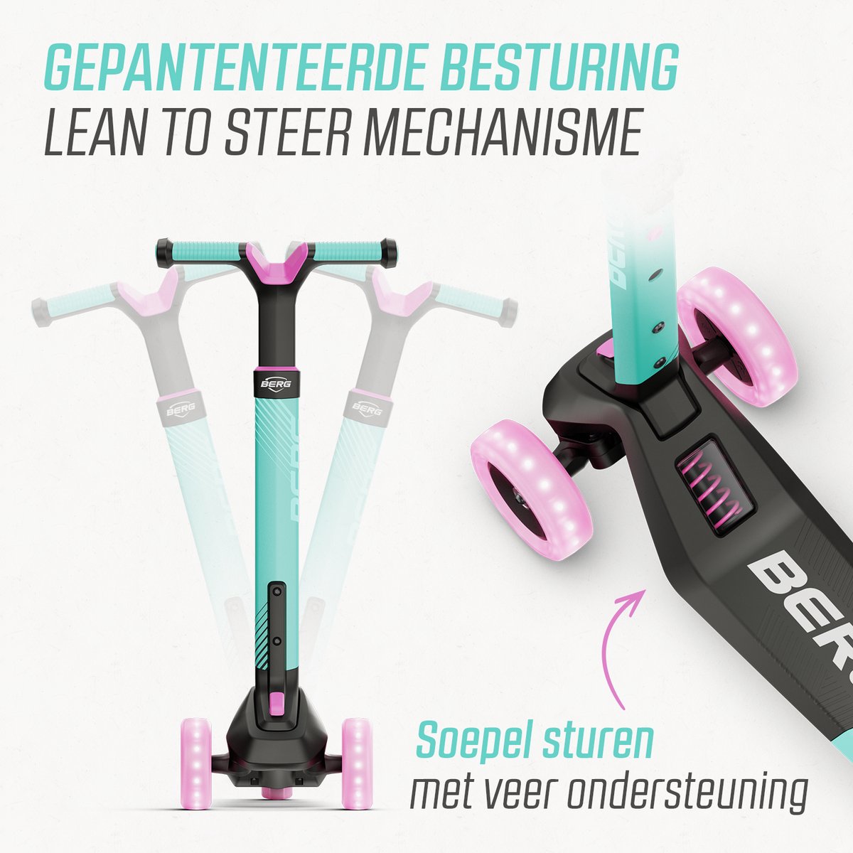 BERG Nexo Kinderstep - Step 3 wielen - Vanaf 2 jaar - Opvouwbaar - In hoogte verstelbaar - Incl. LED-deck + LED wielen - Mint — afbeelding 9
