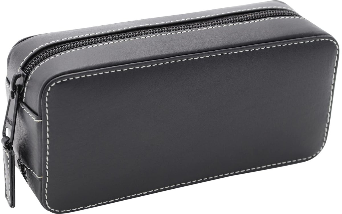 LEAS horlogekast voor 2 horloges met rits van het fijnste rundleer 16,5x8x5cm (BxHxD) (zwart)