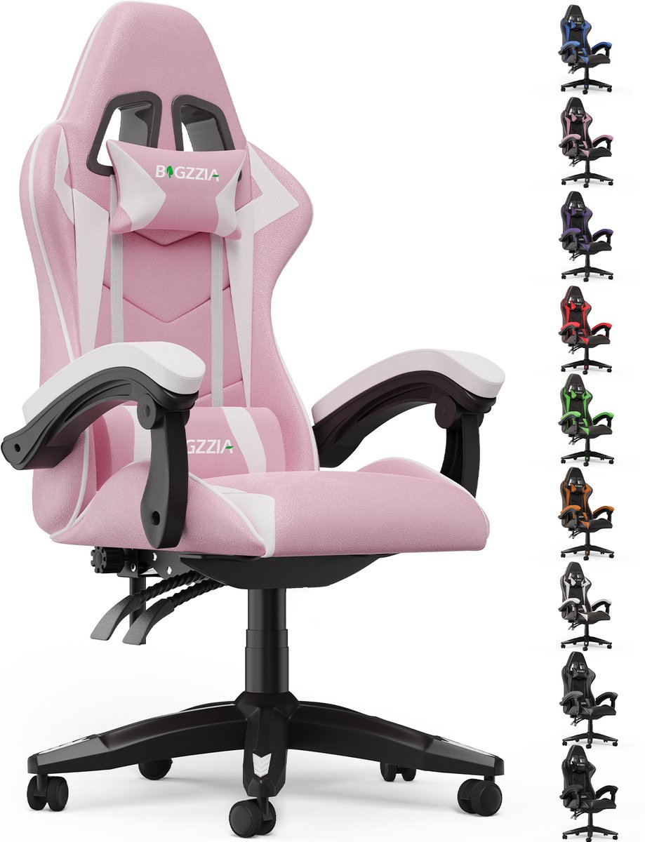 Bigzzia Gamingstoel Ergonomisch Poederwit met Lendenkussen